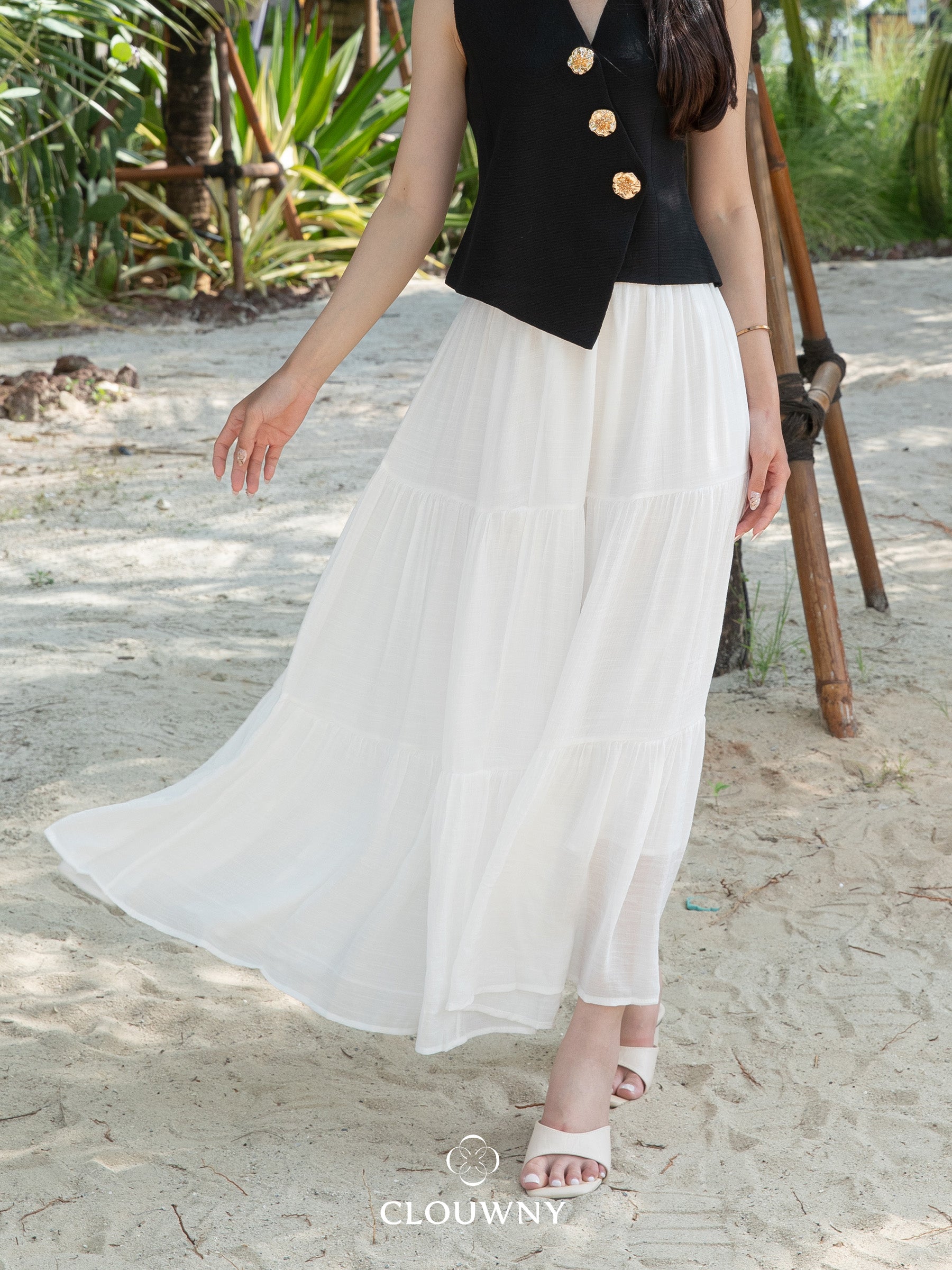 Summer Maxi Linen Skirt - White